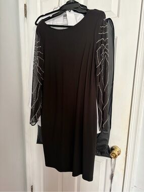 Elegant Black Long-Sleeve Beaded Cocktail Dress size 12